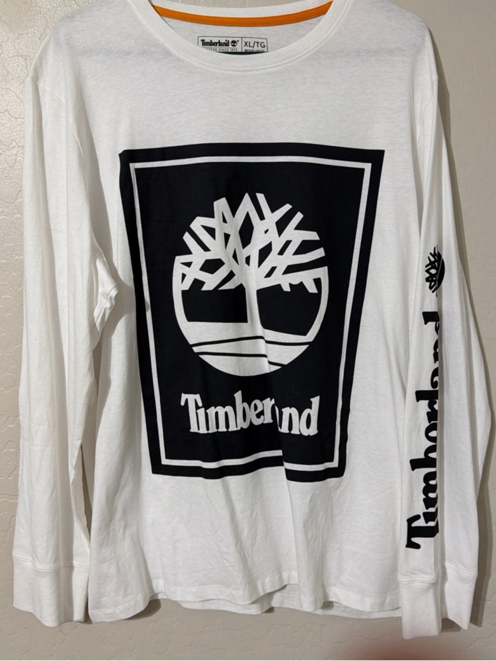 Timberland White and Black Logo Long Sleeve Tee